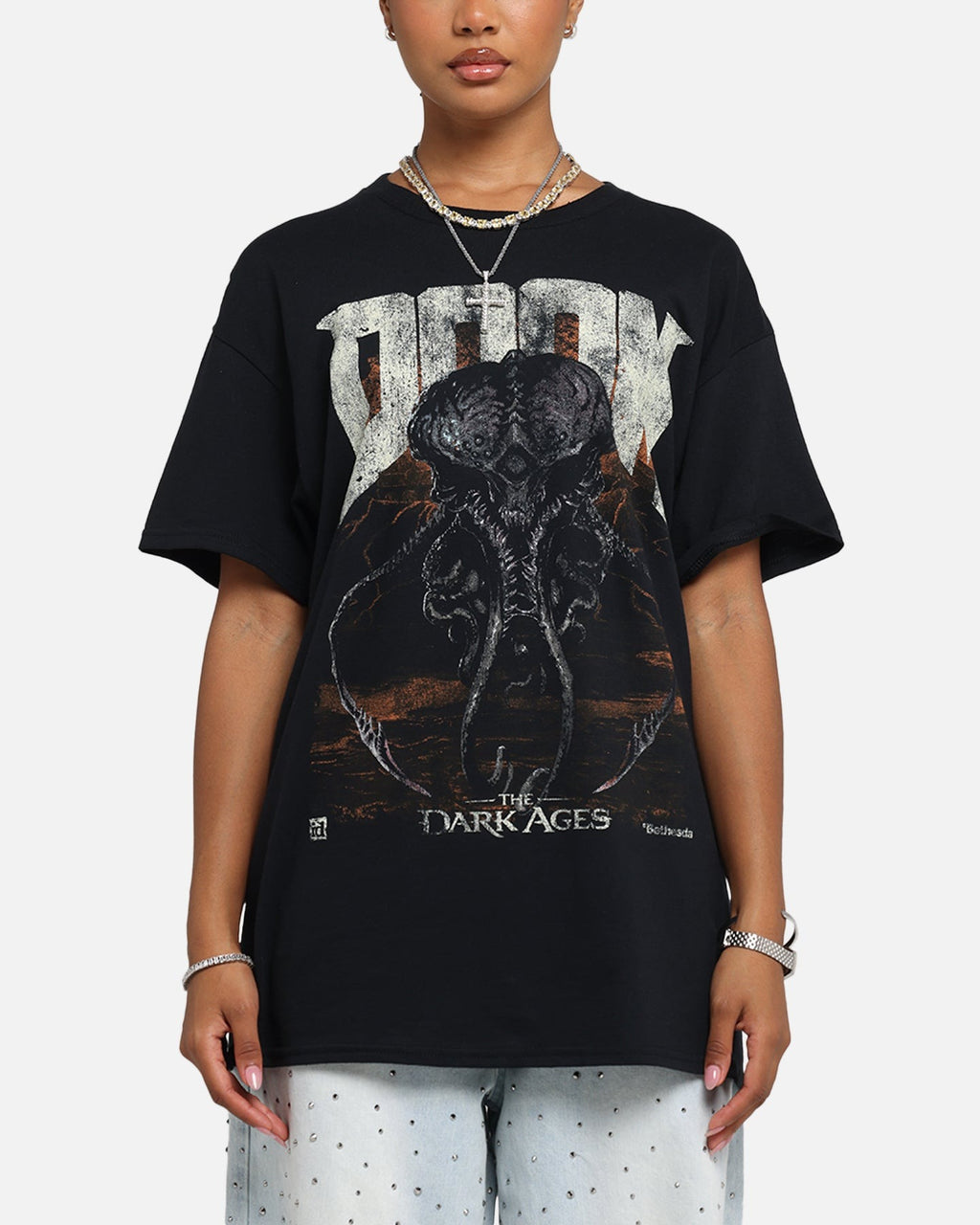 73 Studio X Doom Cacodemon Metal T-Shirt Black Style001