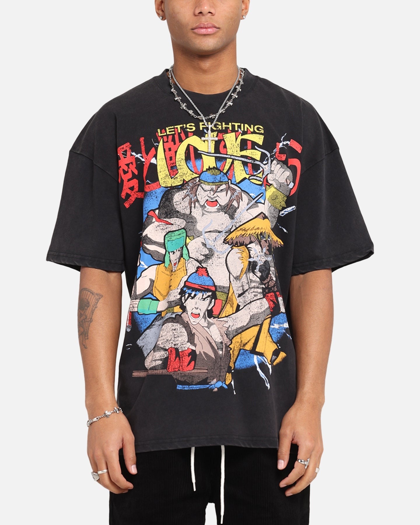 73 Studio X South Park Lets Fighting Love Vintage T-Shirt Black Acidwash