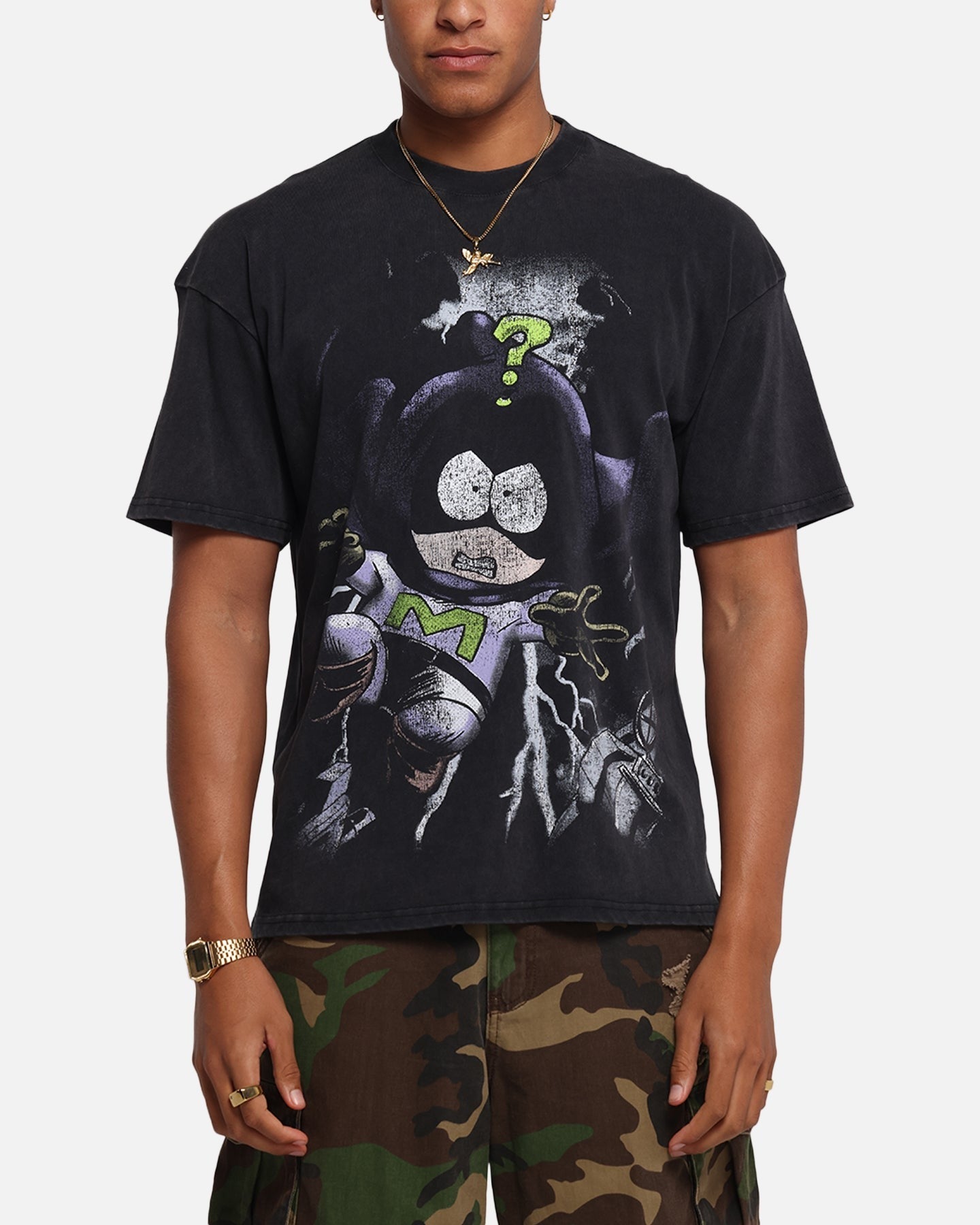 73 Studio X South Park Mysterion Vintage T-Shirt Black Acidwash