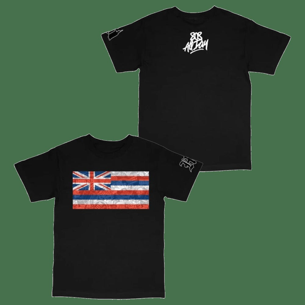 808 All Day Merch 808 All Day Black Mashup Flag T-Shirt Step Dad Gifts
