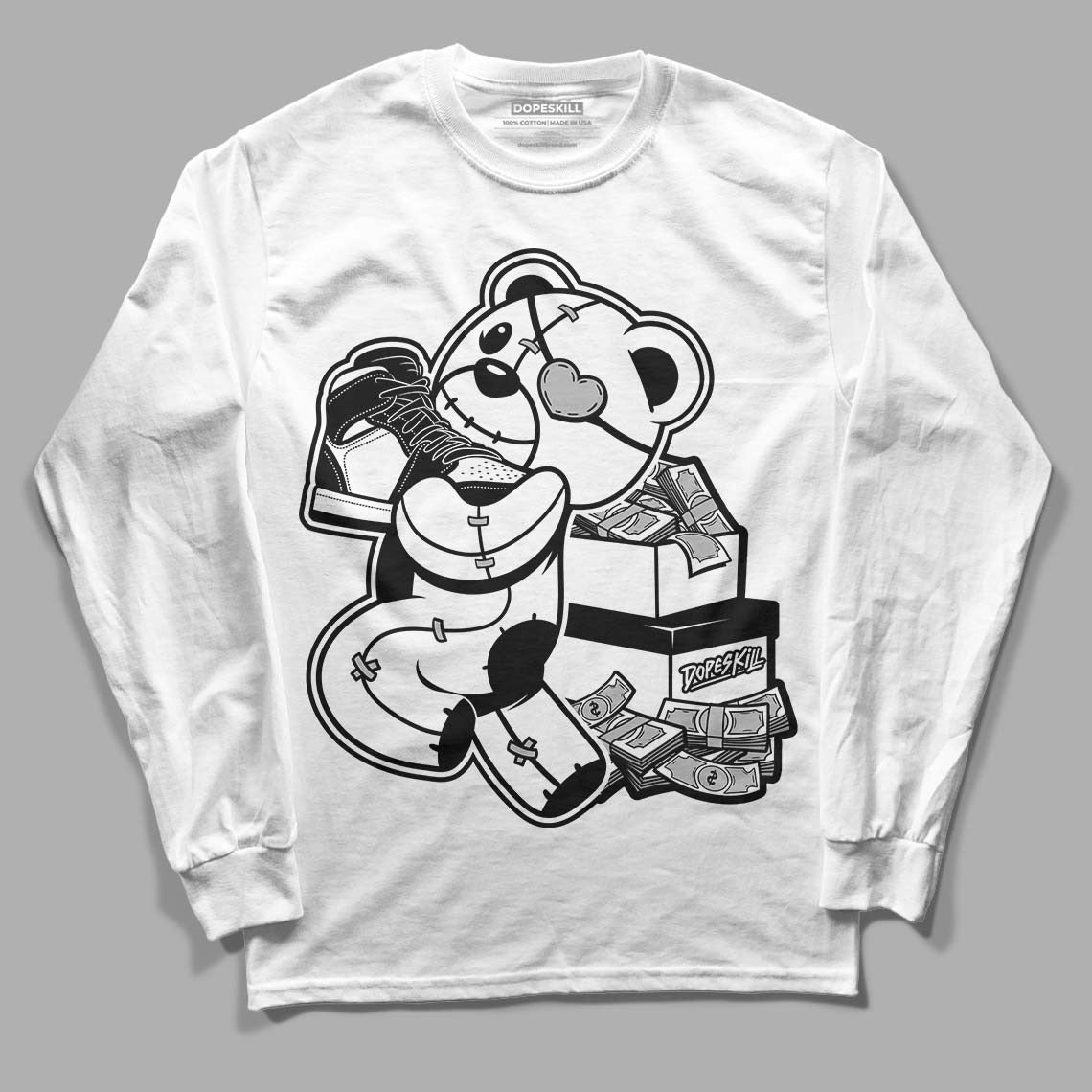 85 Black White 1s DopeSkill Long Sleeve T-Shirt Bear Steals Sneaker Graphic