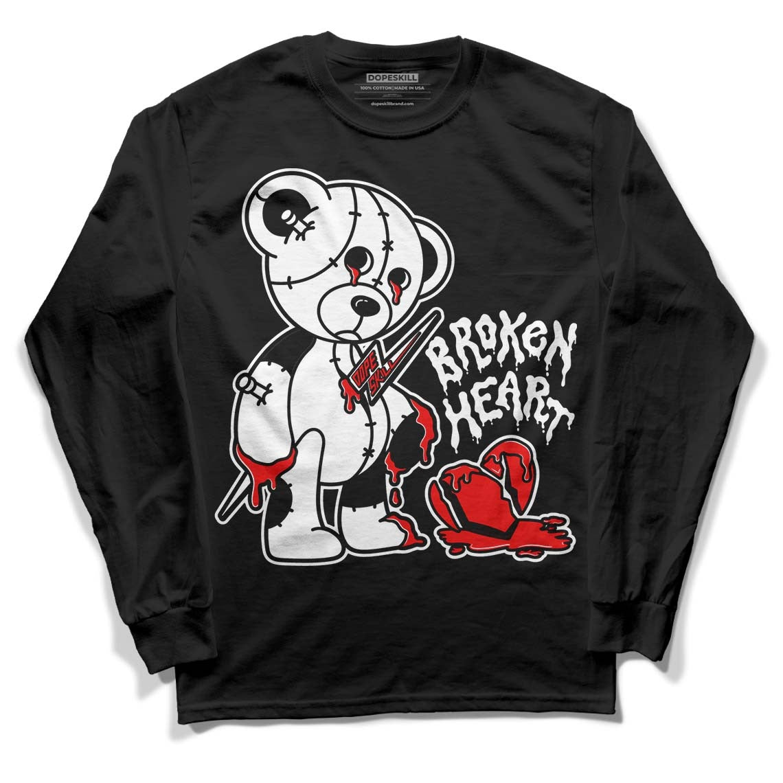 85 Black White 1s DopeSkill Long Sleeve T-Shirt Broken Heart Graphic