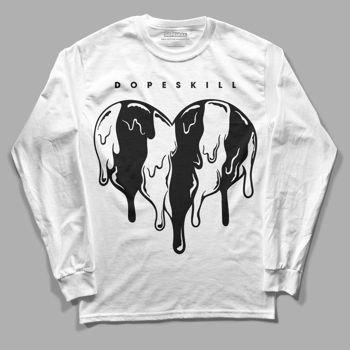 85 Black White 1s DopeSkill Long Sleeve T-Shirt Slime Drip Heart Graphic