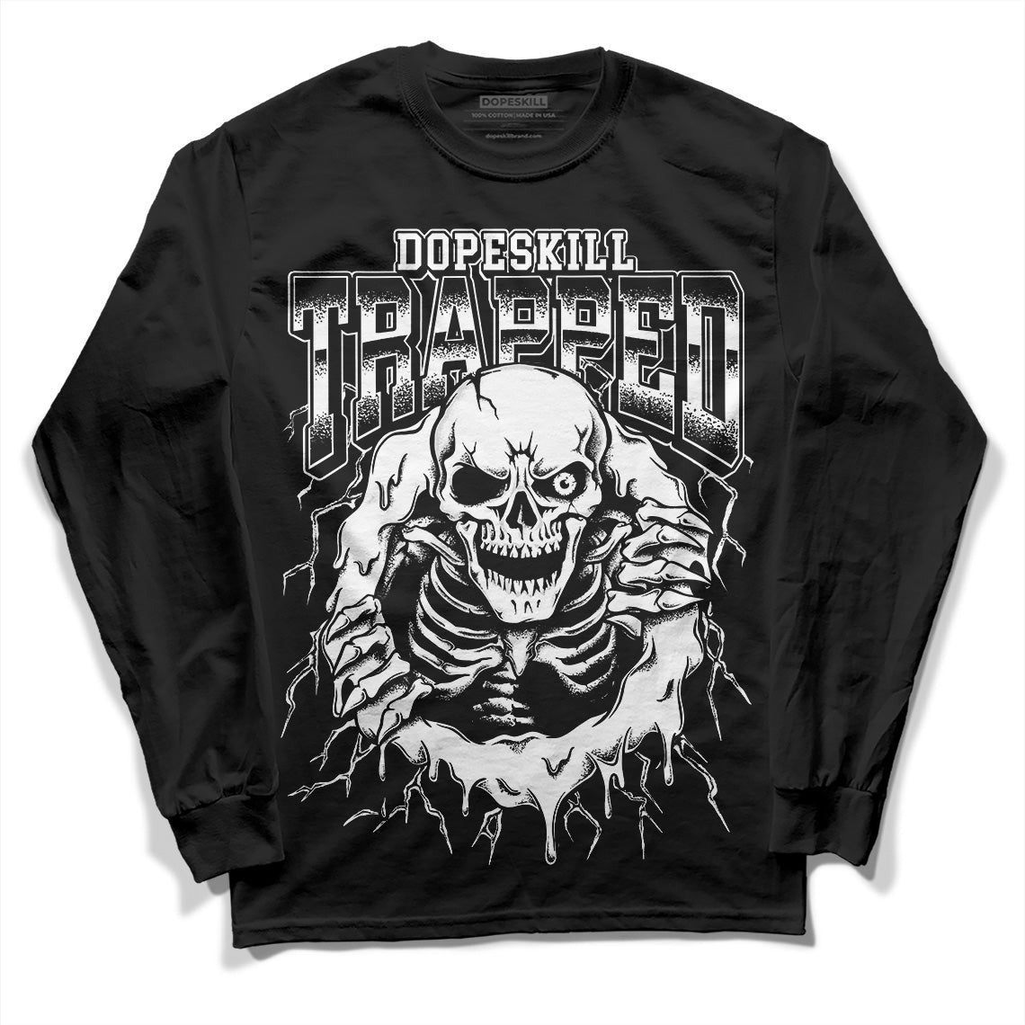 85 Black White 1s DopeSkill Long Sleeve T-Shirt Trapped Halloween Graphic