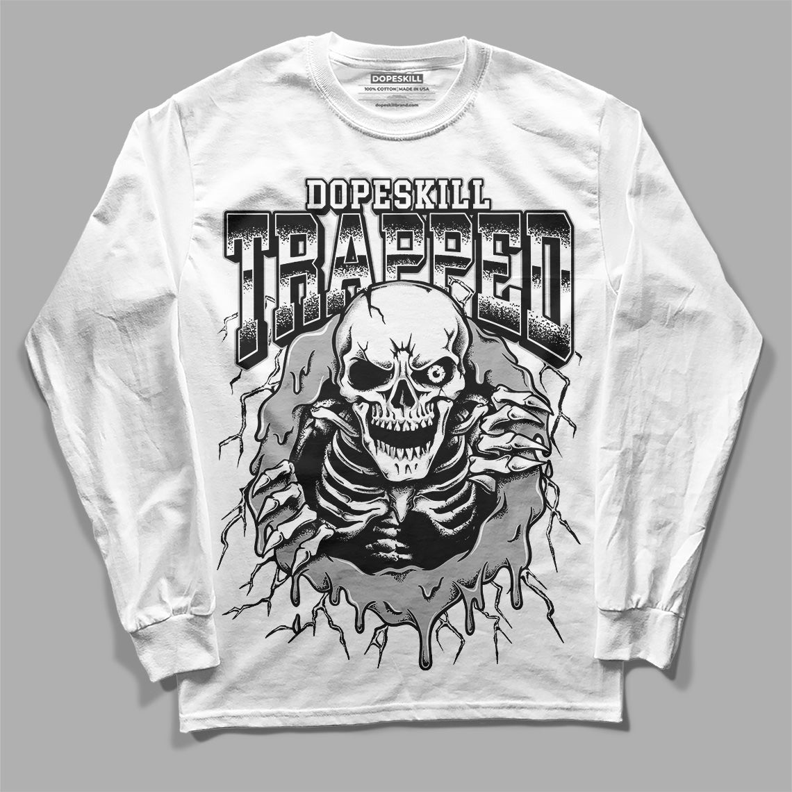 85 Black White 1s DopeSkill Long Sleeve T-Shirt Trapped Halloween Graphic