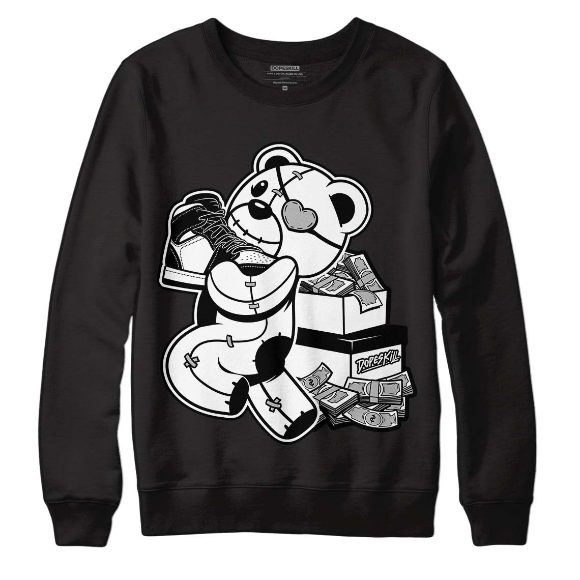 85 Black White 1s DopeSkill Sweatshirt Bear Steals Sneaker Graphic