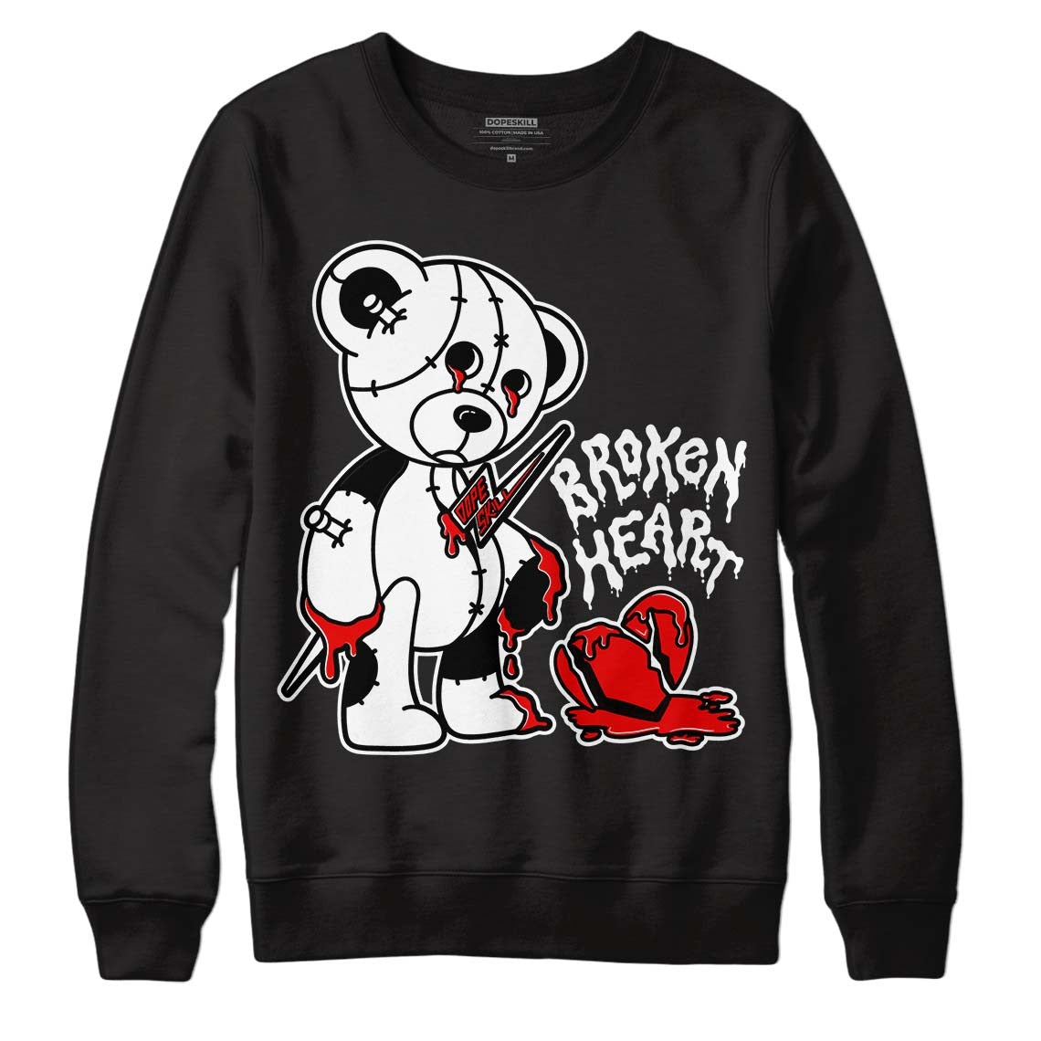 85 Black White 1s DopeSkill Sweatshirt Broken Heart Graphic
