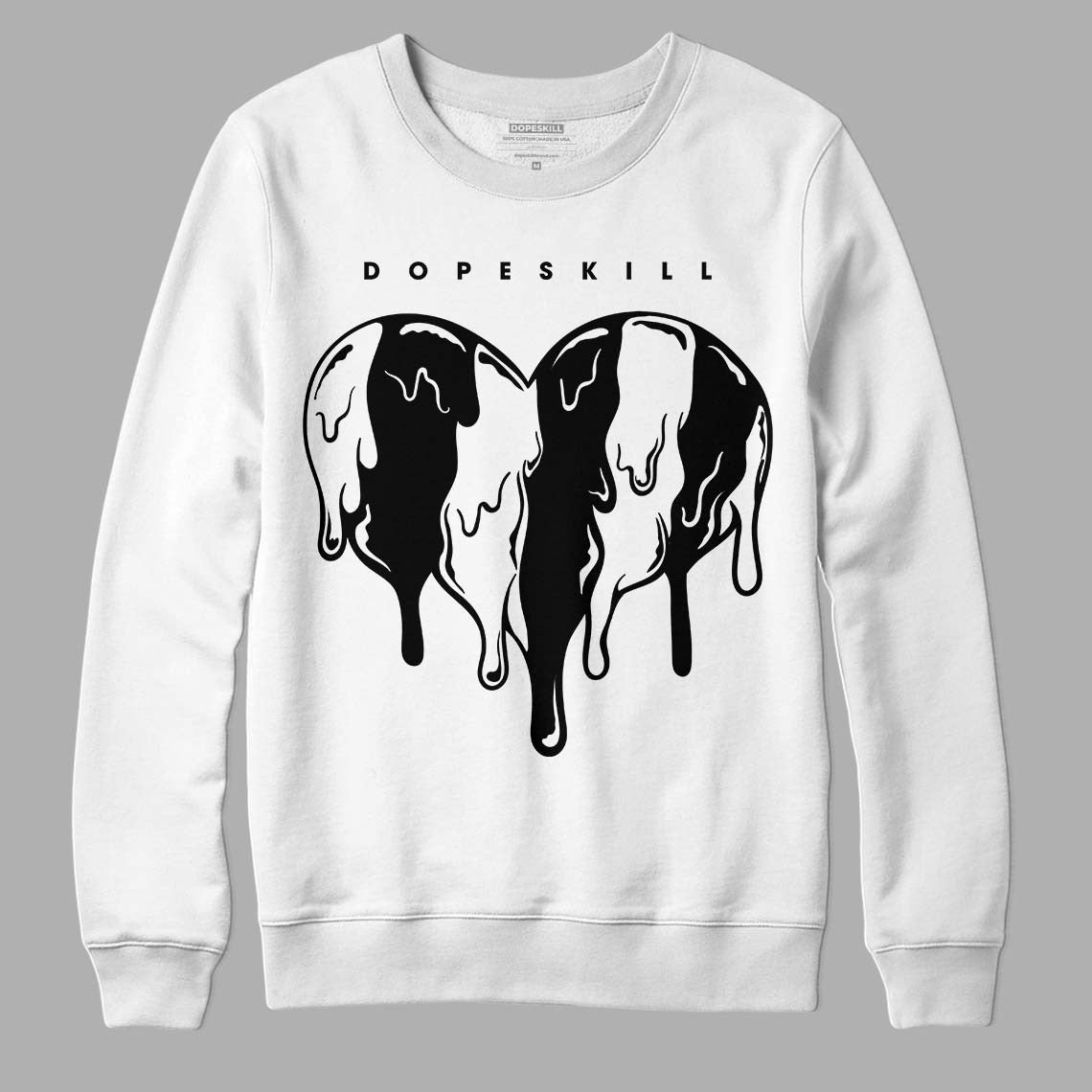 85 Black White 1s DopeSkill Sweatshirt Slime Drip Heart Graphic