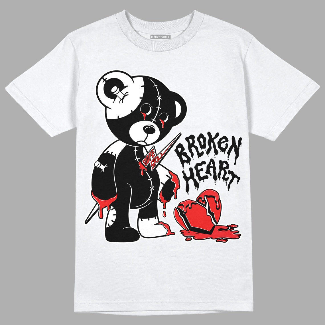 85 Black White 1s DopeSkill T-Shirt Broken Heart Graphic