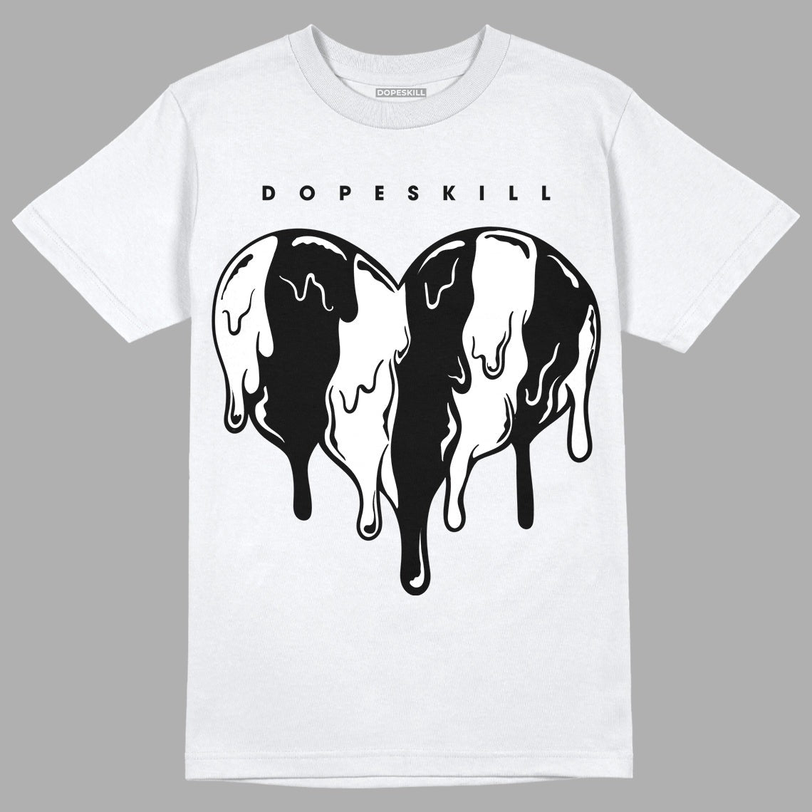 85 Black White 1s DopeSkill T-Shirt Slime Drip Heart Graphic