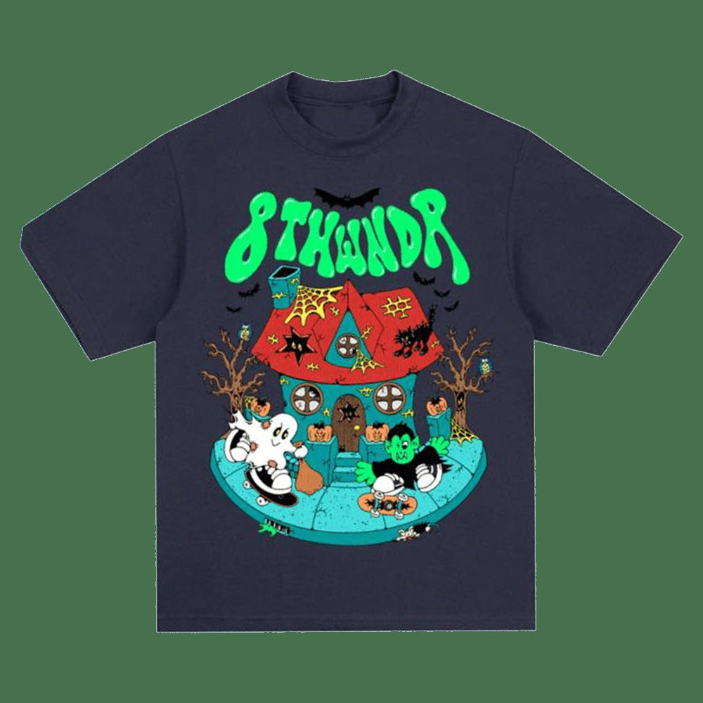 8thwndr Merch Haunted House Navy T-Shirt Unique Dad Gifts For Father's Day