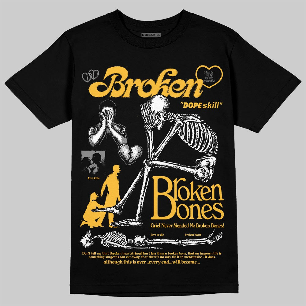 9060 Varsity Gold DopeSkill T-Shirt Broken Bones Graphic