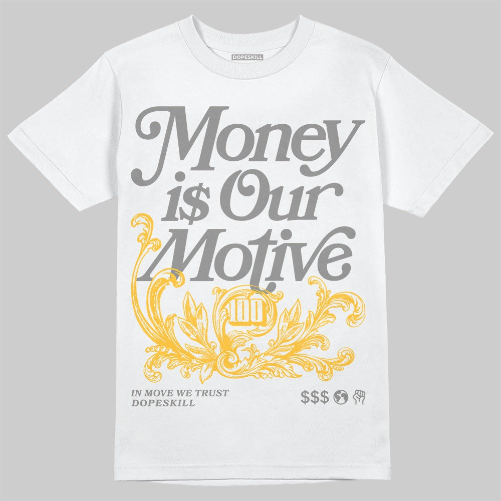 9060 Varsity Gold DopeSkill T-Shirt Money Is Our Motive Typo Graphic