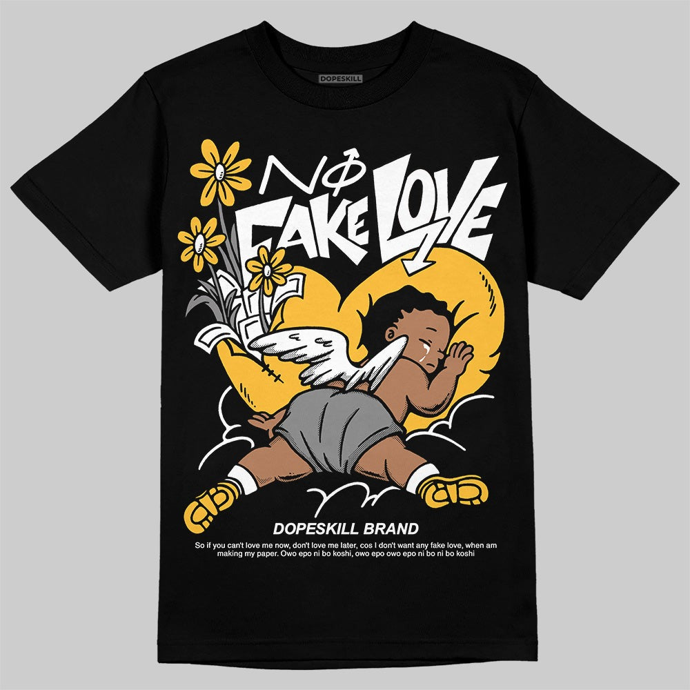 9060 Varsity Gold DopeSkill T-Shirt No Fake Love Graphic