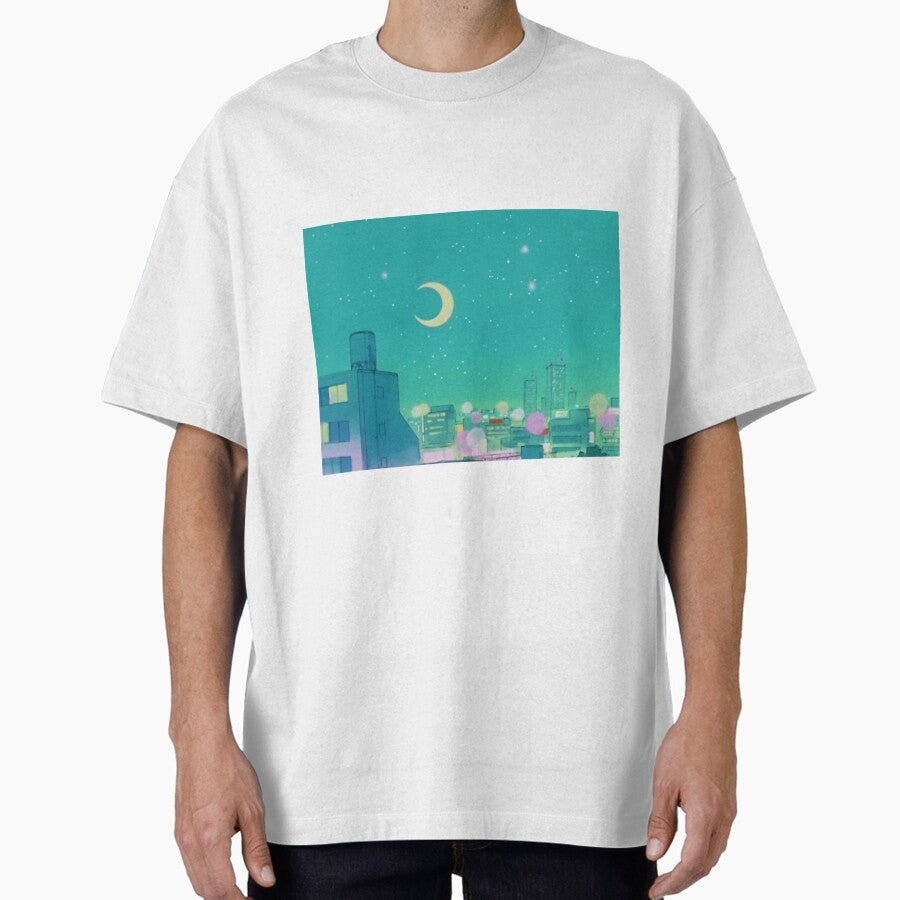 90S Anime Moon In The Sky Wallpaper Oversized T Shirt