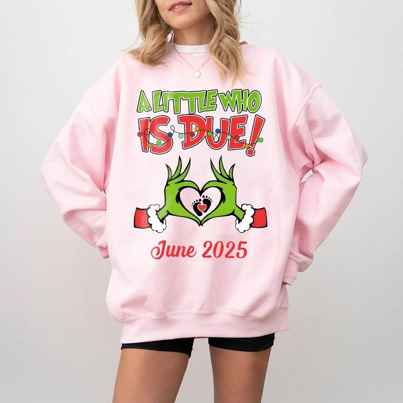 A Little Who Is Due Sweatshirt, Grichmas Pregnancy Announcement Sweatshirt, Baby Reveal Christmas Shirt, Christmas Expecting Tee