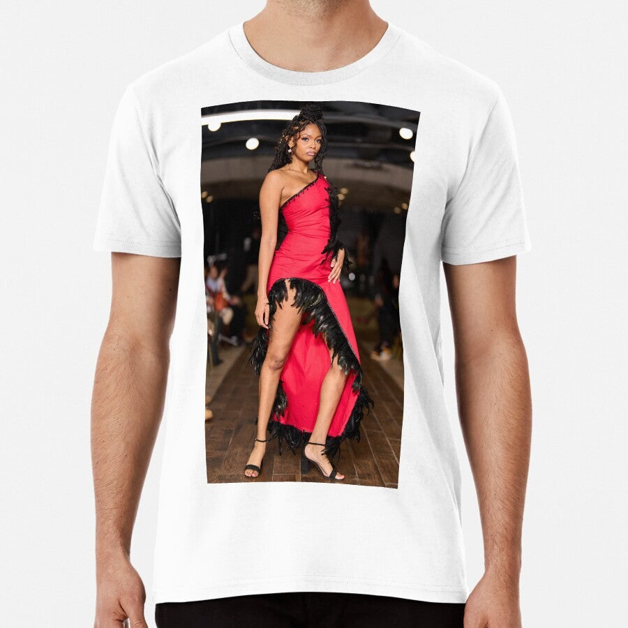 A Tall Beautiful Black Runway Model Wearing A Red Dress Premium T Shirt