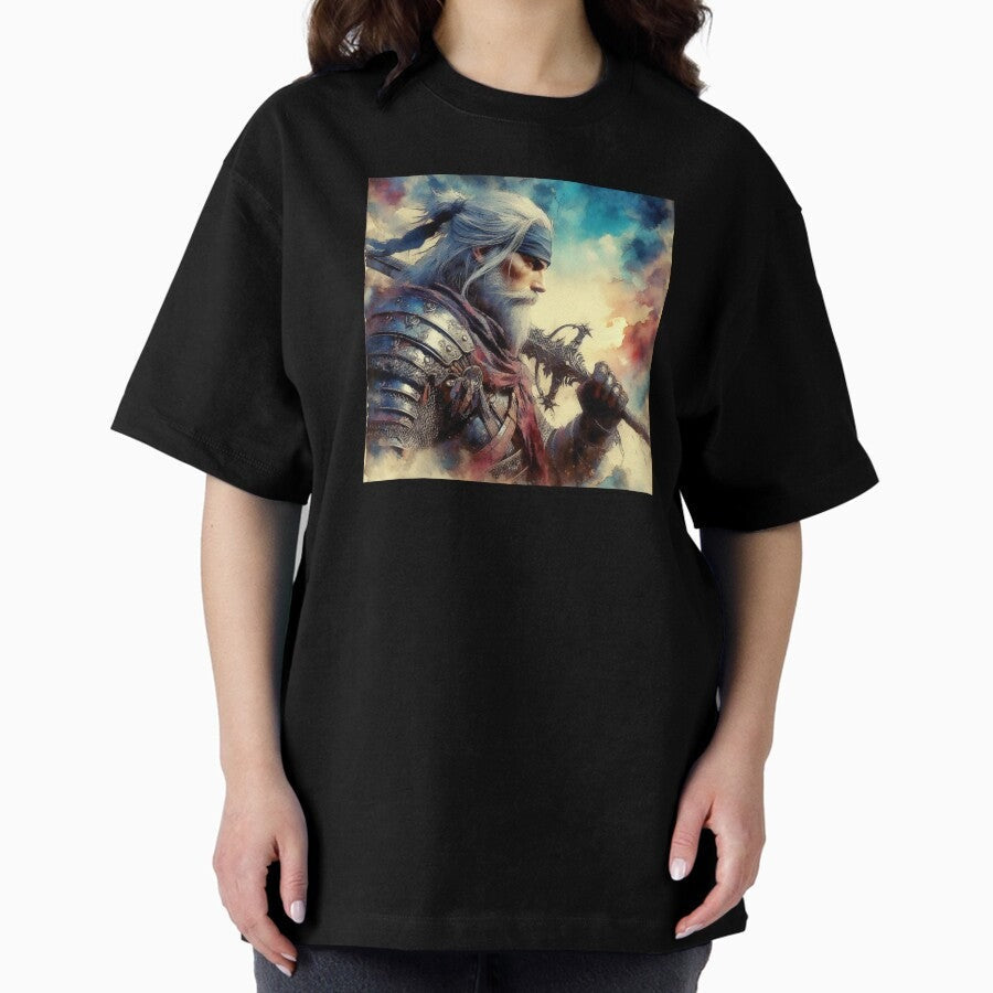 A White Haired Warrior From A Fantasy Story Oversized T Shirt