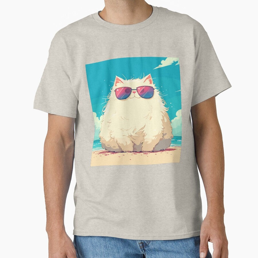 A fluffy white cat ready for the summer Classic T-Shirt