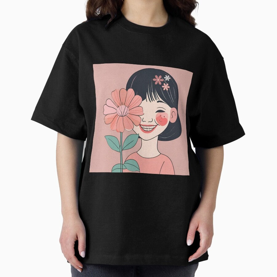 A girl with flower Oversized T-Shirt