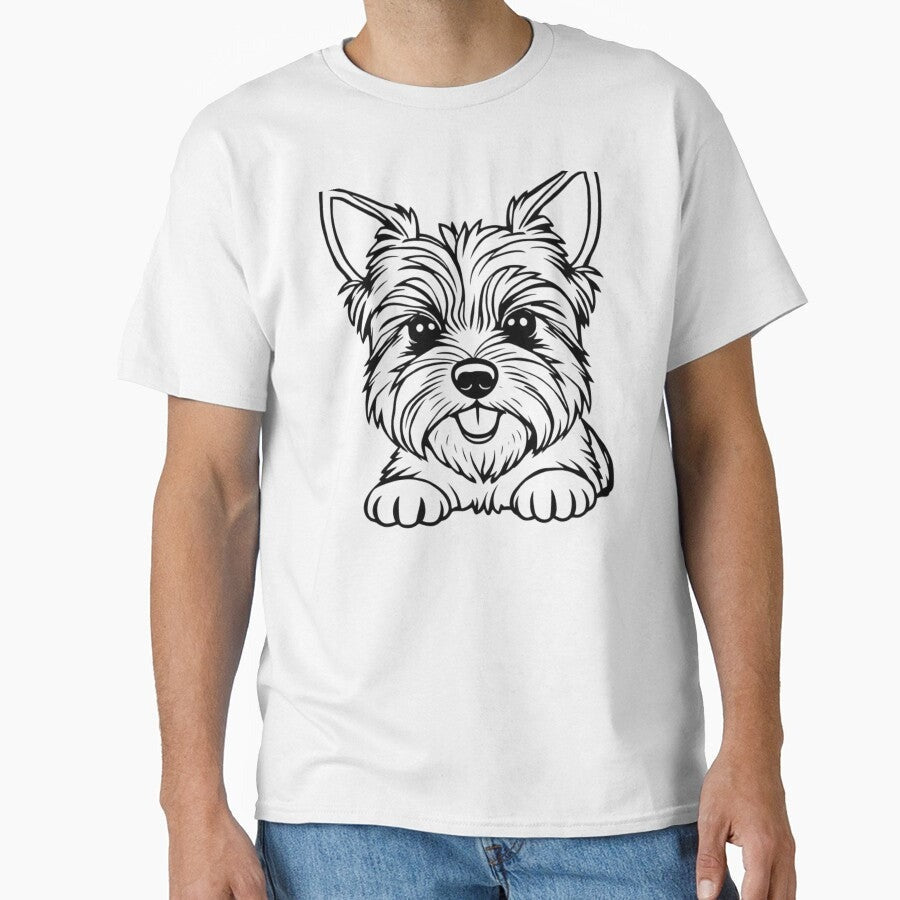 A happy Yorkshire Terrier with a bow and long silky hair playing with a ball. Classic T-Shirt
