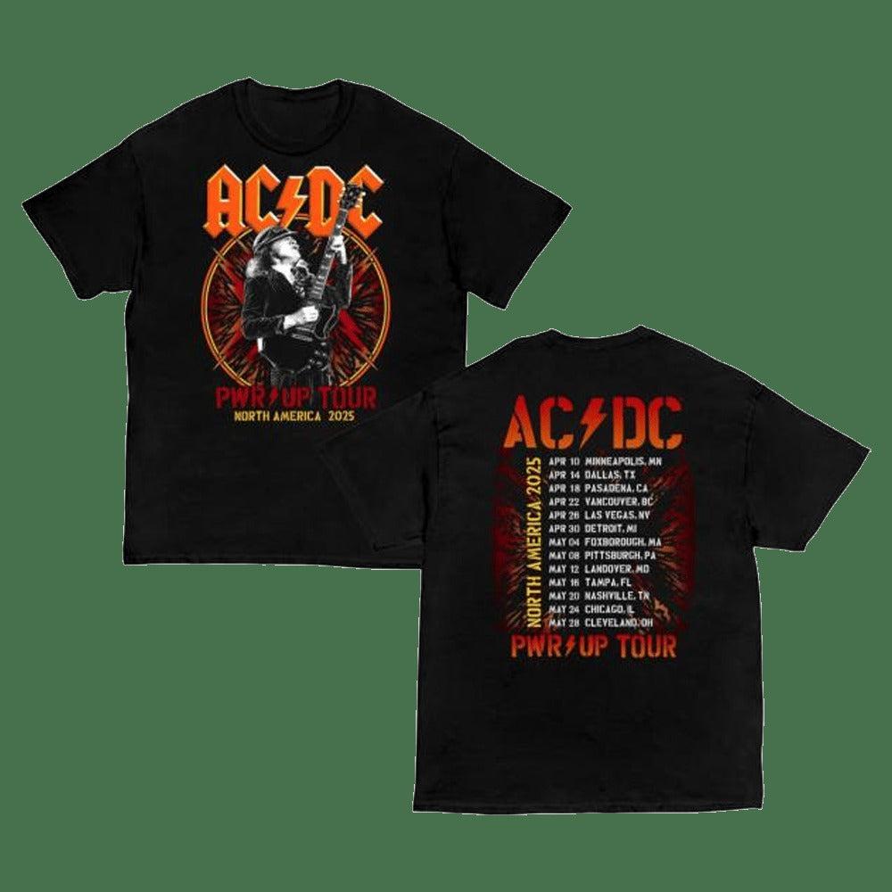 ACDC Merch Angus Bolts Pwr Up Tour T-Shirt Birthday Gifts For Music Lovers