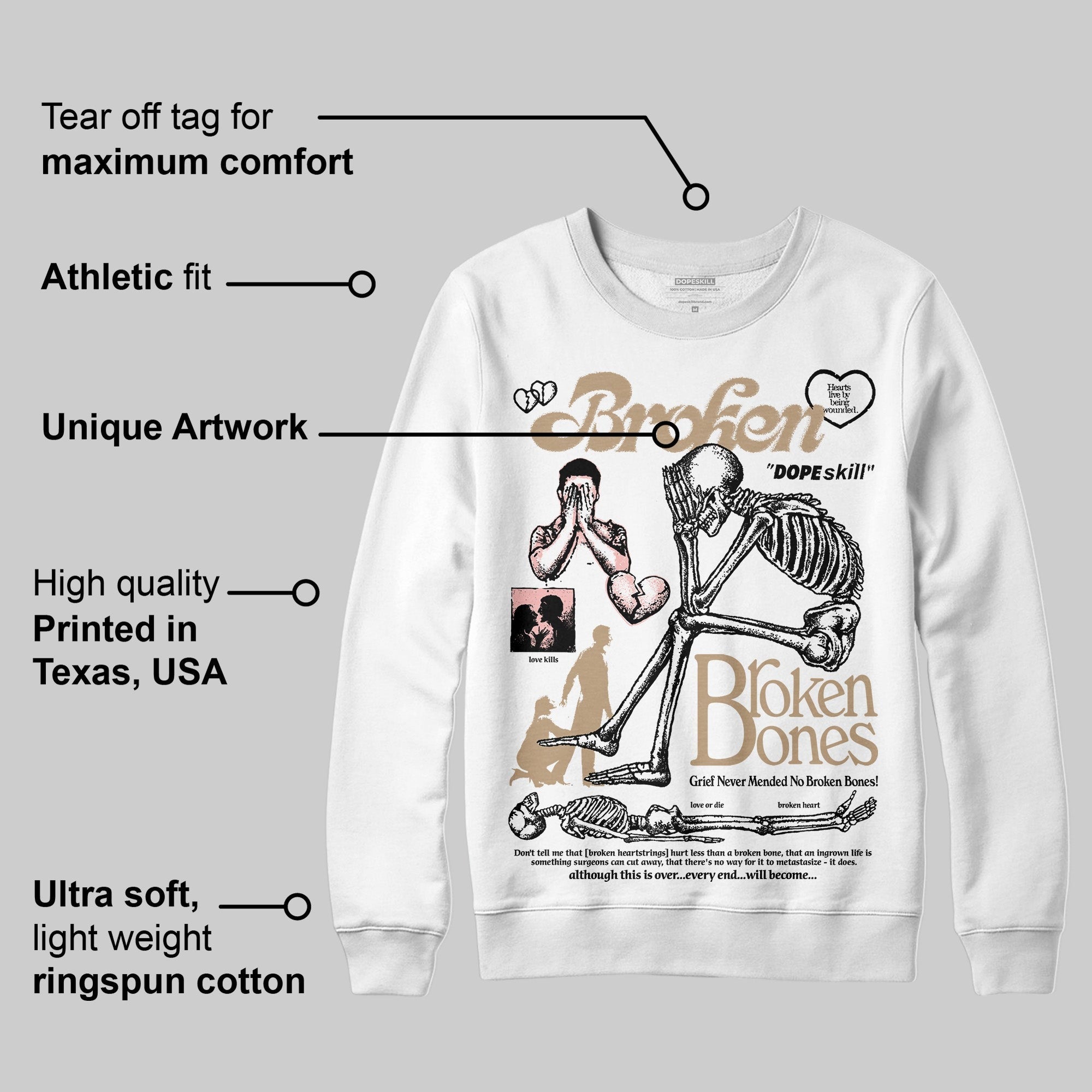 AIR FORCE 1 LINEN DopeSkill Sweatshirt Broken Bones Graphic