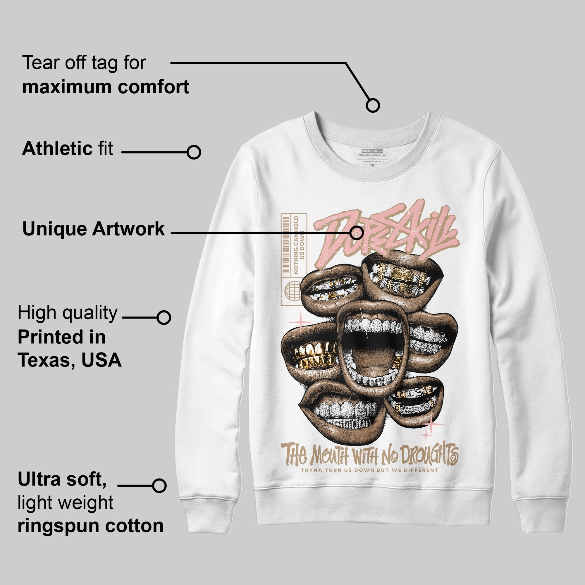 AIR FORCE 1 LINEN DopeSkill Sweatshirt The Mouth With No Droughts Graphic