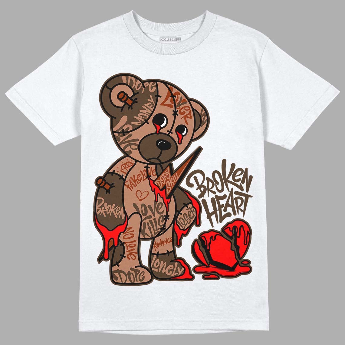 AJ 1 Mid Dark Chocolate DopeSkill T-Shirt Broken Heart Graphic