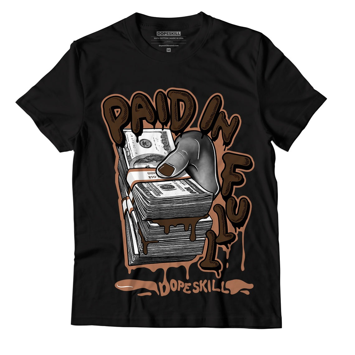 AJ 1 Mid Dark Chocolate DopeSkill T-Shirt Paid In Full Graphic