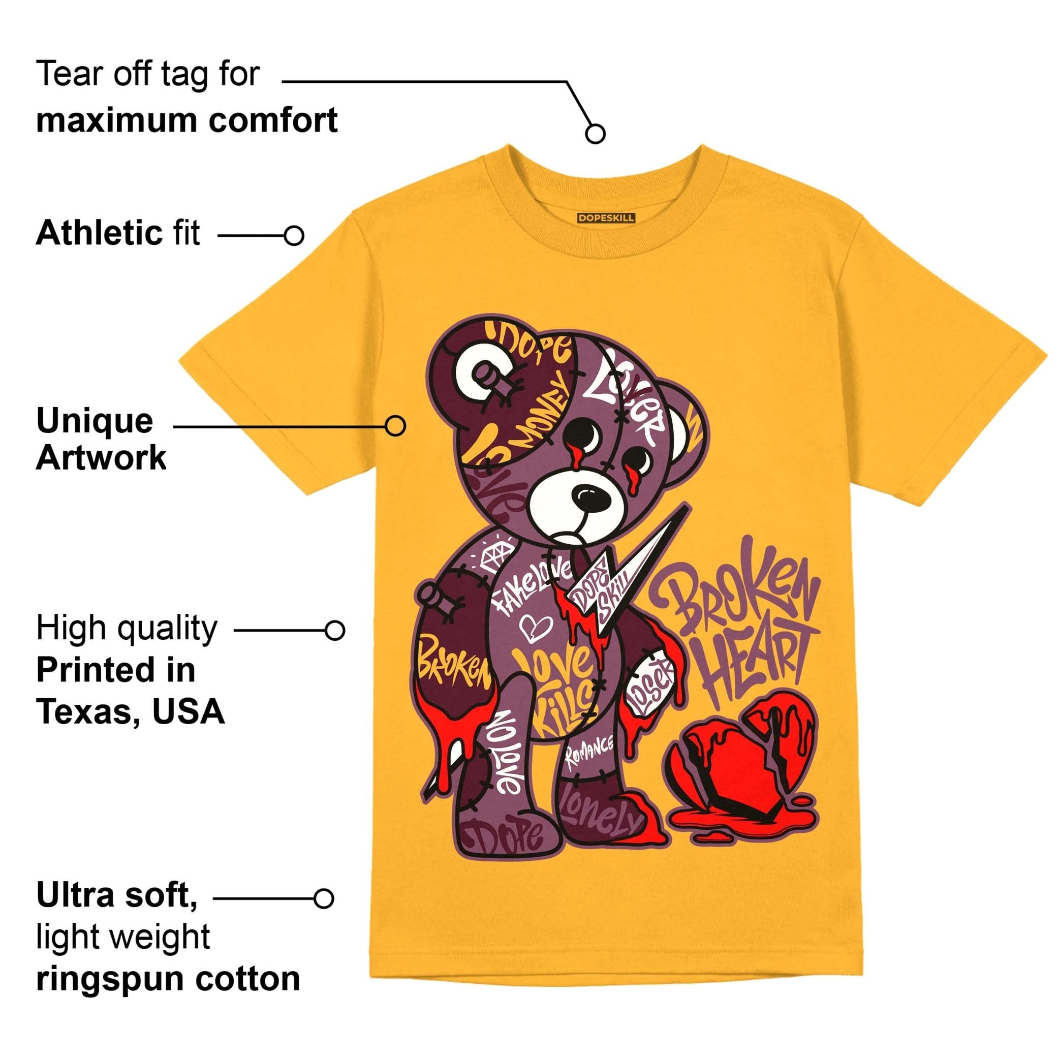 AJ 1 Retro High OG Brotherhood DopeSkill University Gold T-shirt Broken Heart Graphic