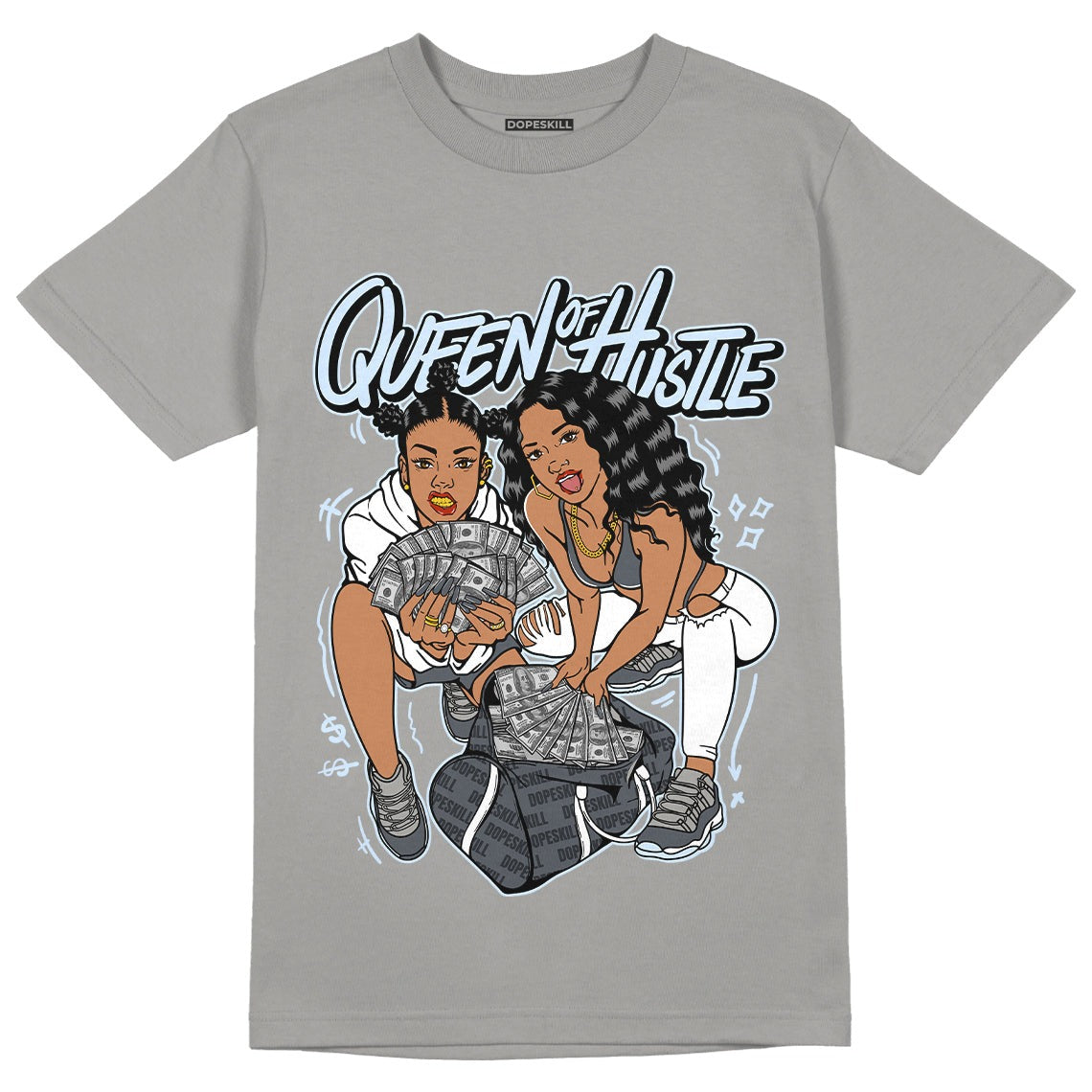 AJ 11 Cool Grey DopeSkill Grey T-shirt Queen Of Hustle Graphic