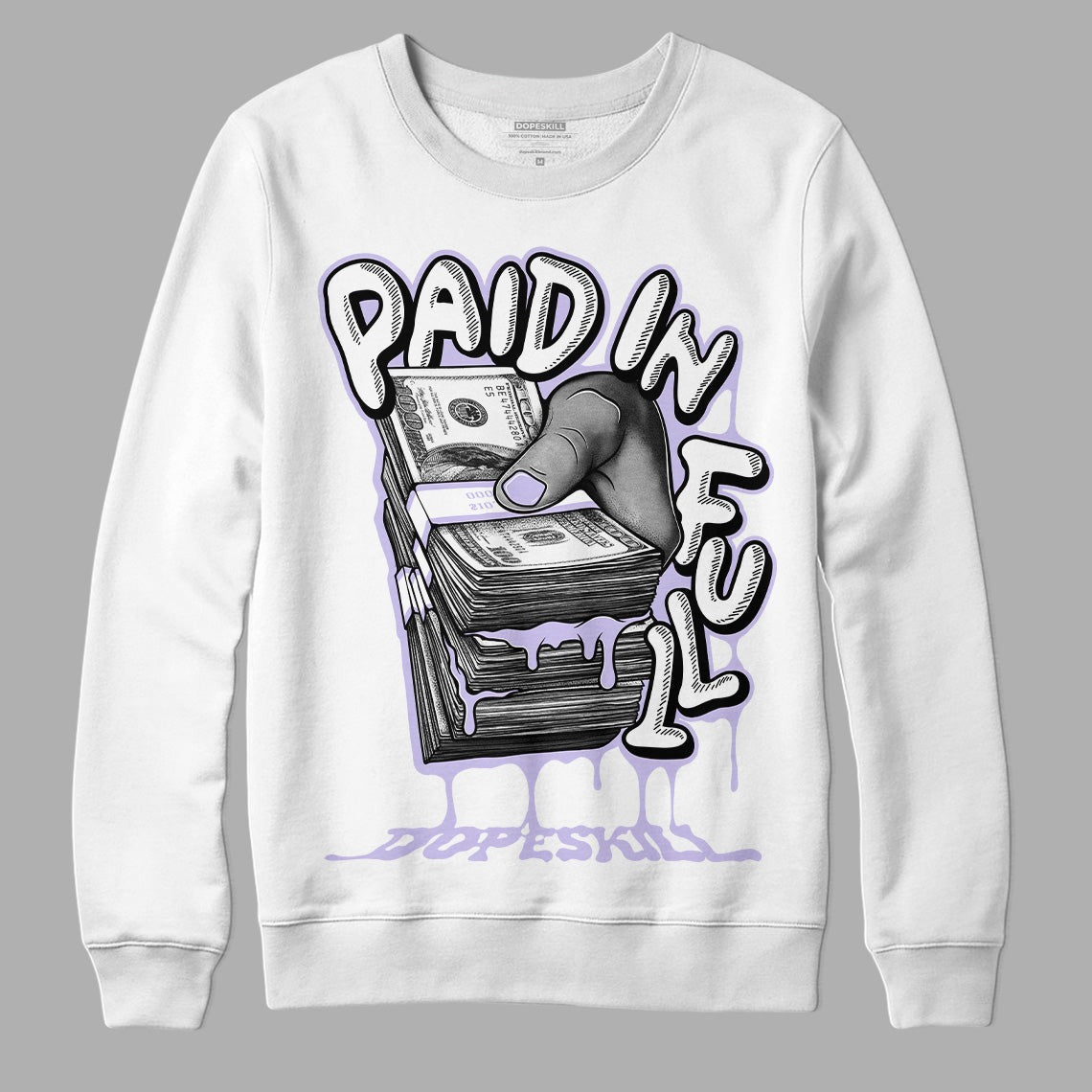 AJ 11 Low Pure Violet DopeSkill Sweatshirt Paid In Full Graphic