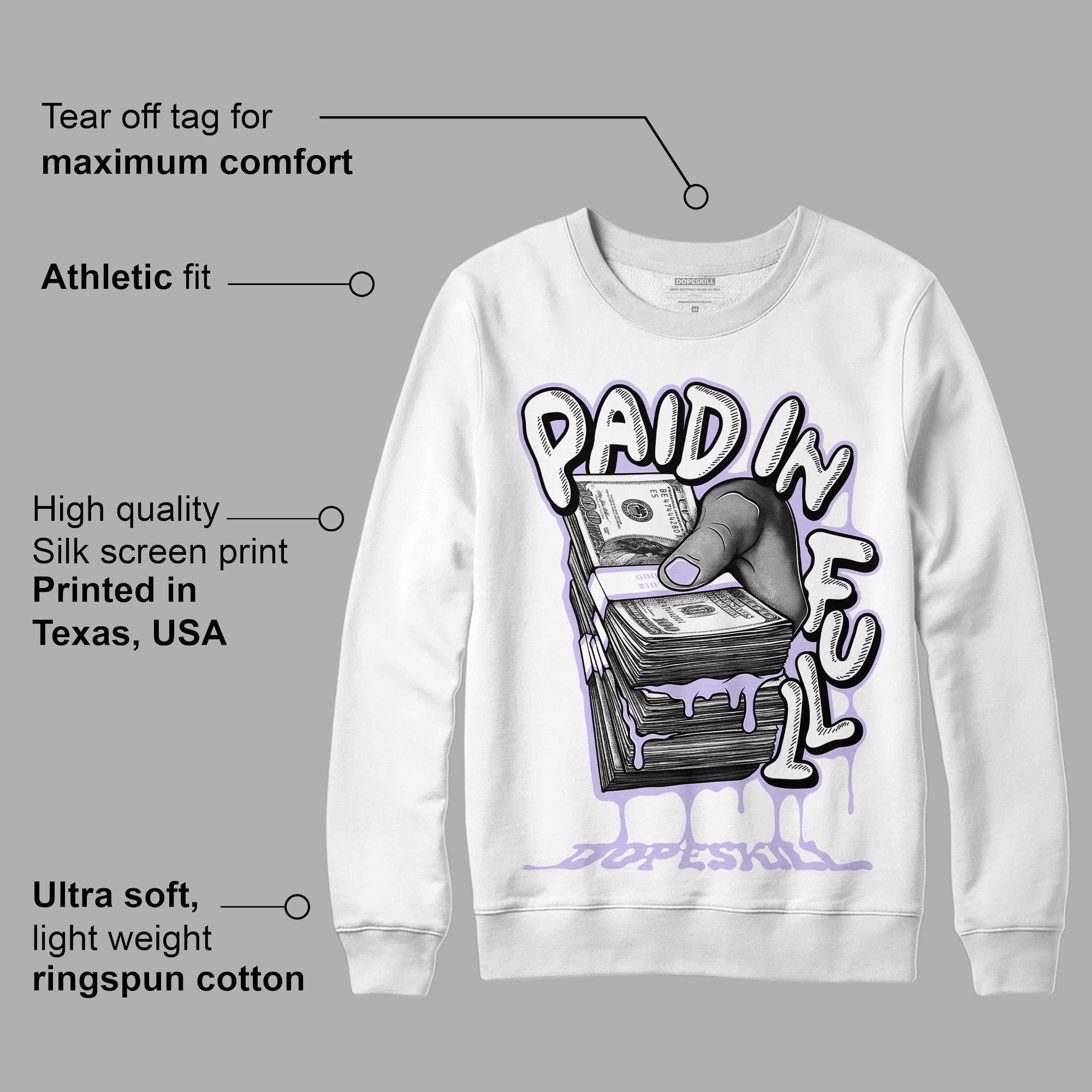 AJ 11 Low Pure Violet DopeSkill Sweatshirt Paid In Full Graphic
