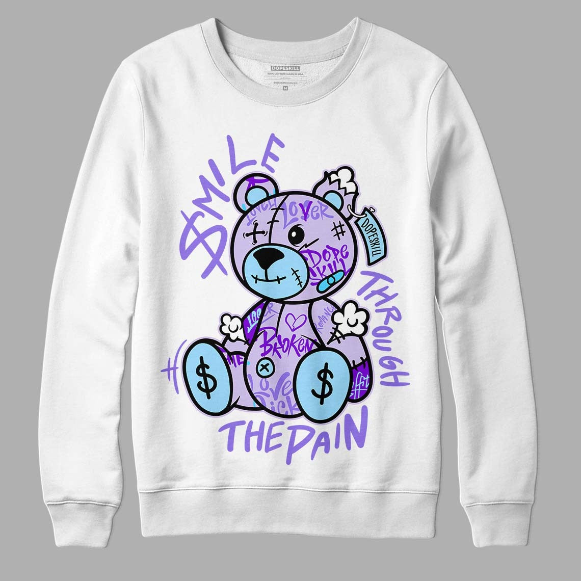 AJ 11 Low Pure Violet DopeSkill Sweatshirt Smile Through The Pain Graphic
