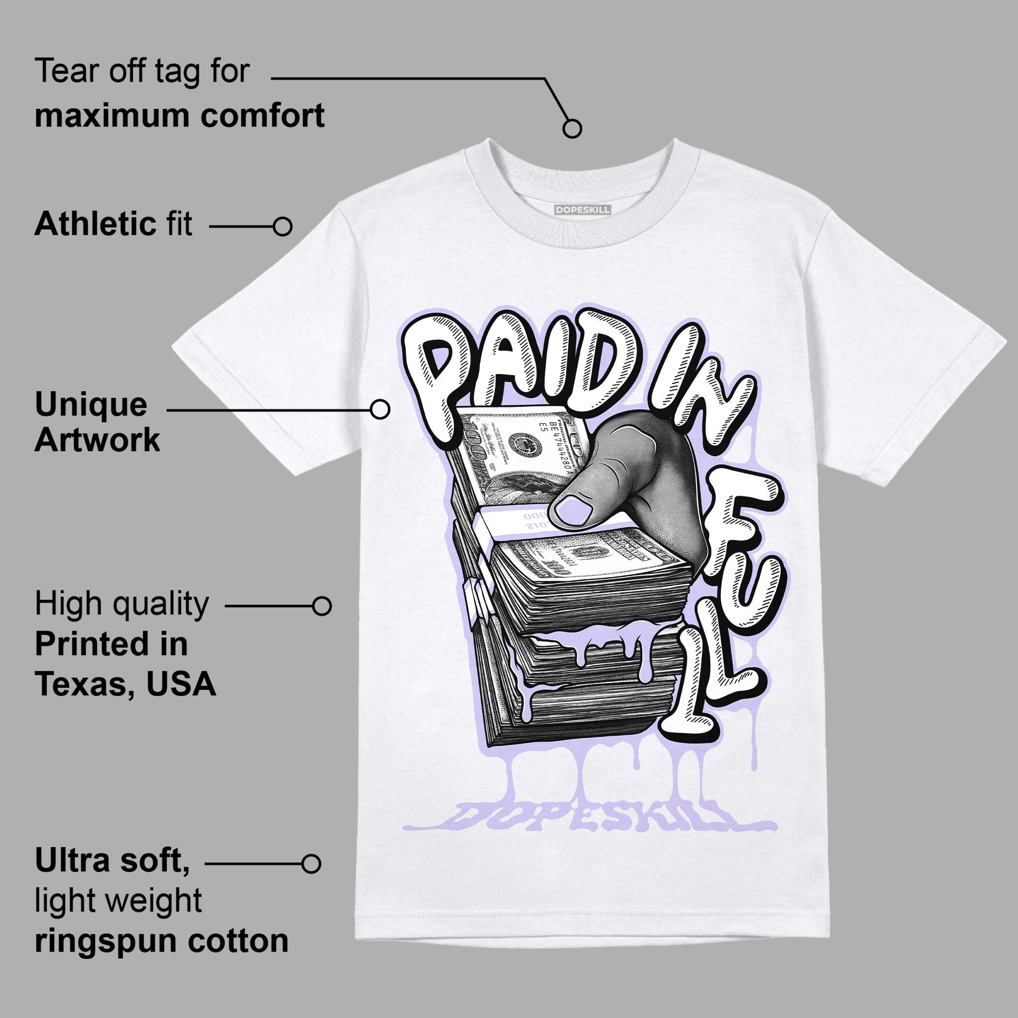 AJ 11 Low Pure Violet DopeSkill T-Shirt Paid In Full Graphic