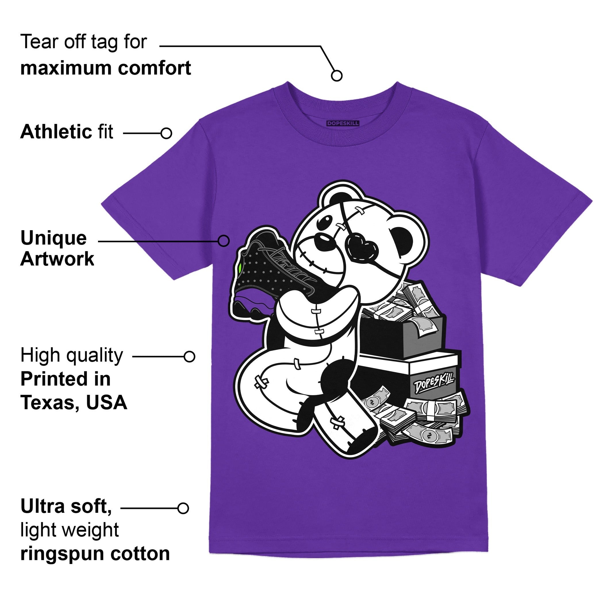 AJ 13 Court Purple DopeSkill Purple T-shirt Bear Steals Sneaker Graphic