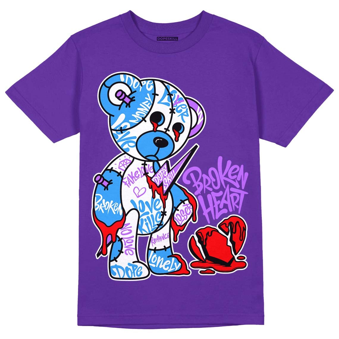 AJ 13 Court Purple DopeSkill Purple T-shirt Broken Heart Graphic