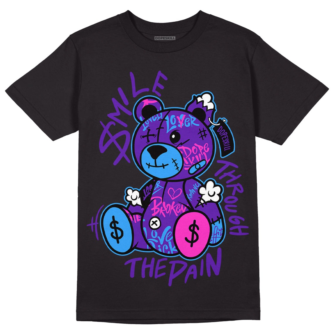 AJ 13 Court Purple DopeSkill T-Shirt Smile Through The Pain Graphic