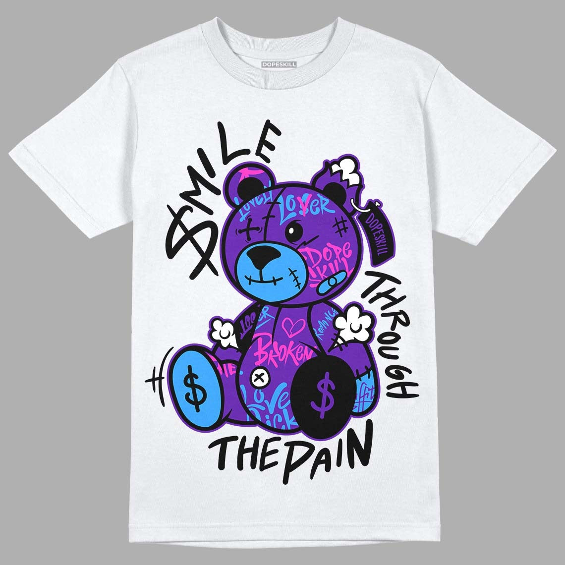 AJ 13 Court Purple DopeSkill T-Shirt Smile Through The Pain Graphic