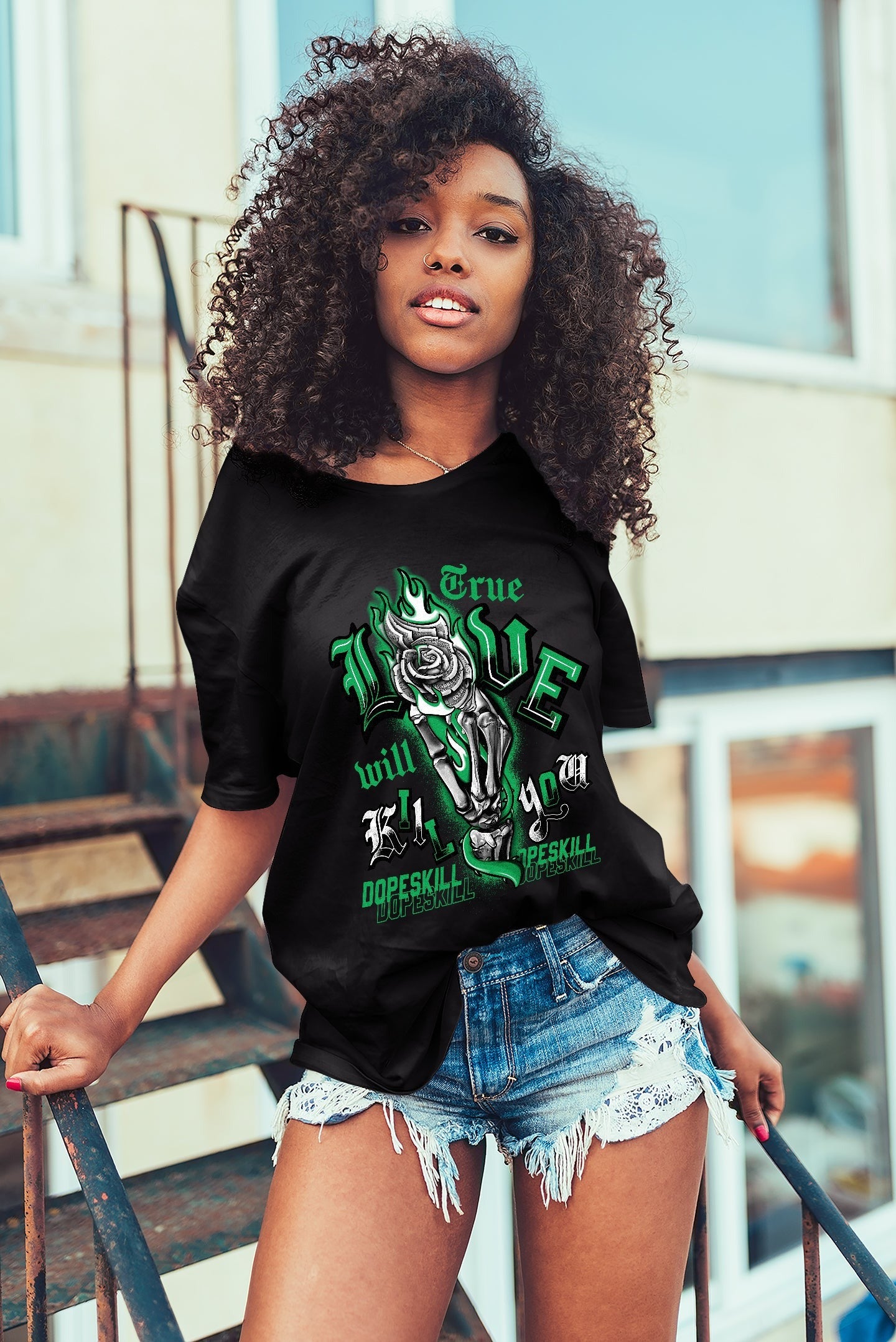 AJ 13 Lucky Green DopeSkill T-Shirt True Love Will Kill You Graphic
