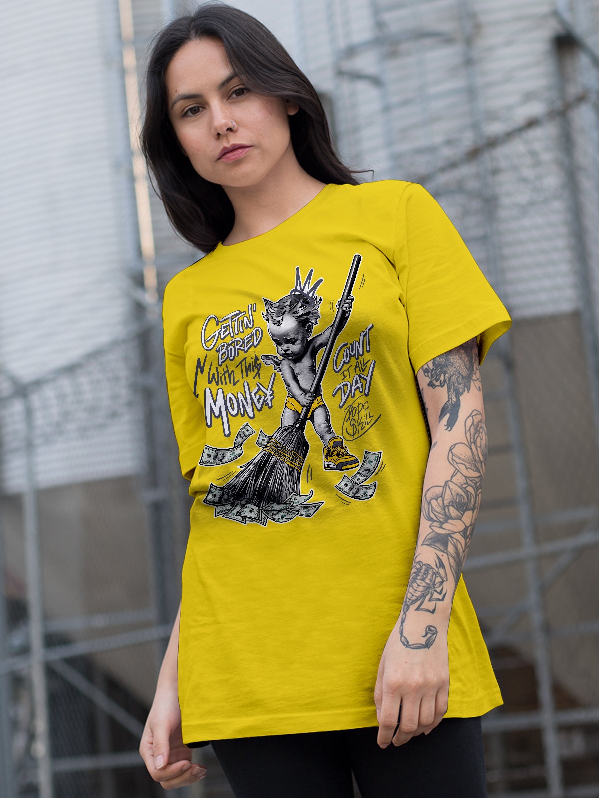 AJ 4 Lightning DopeSkill Tour Yellow T-shirt Gettin Bored With This Money Graphic