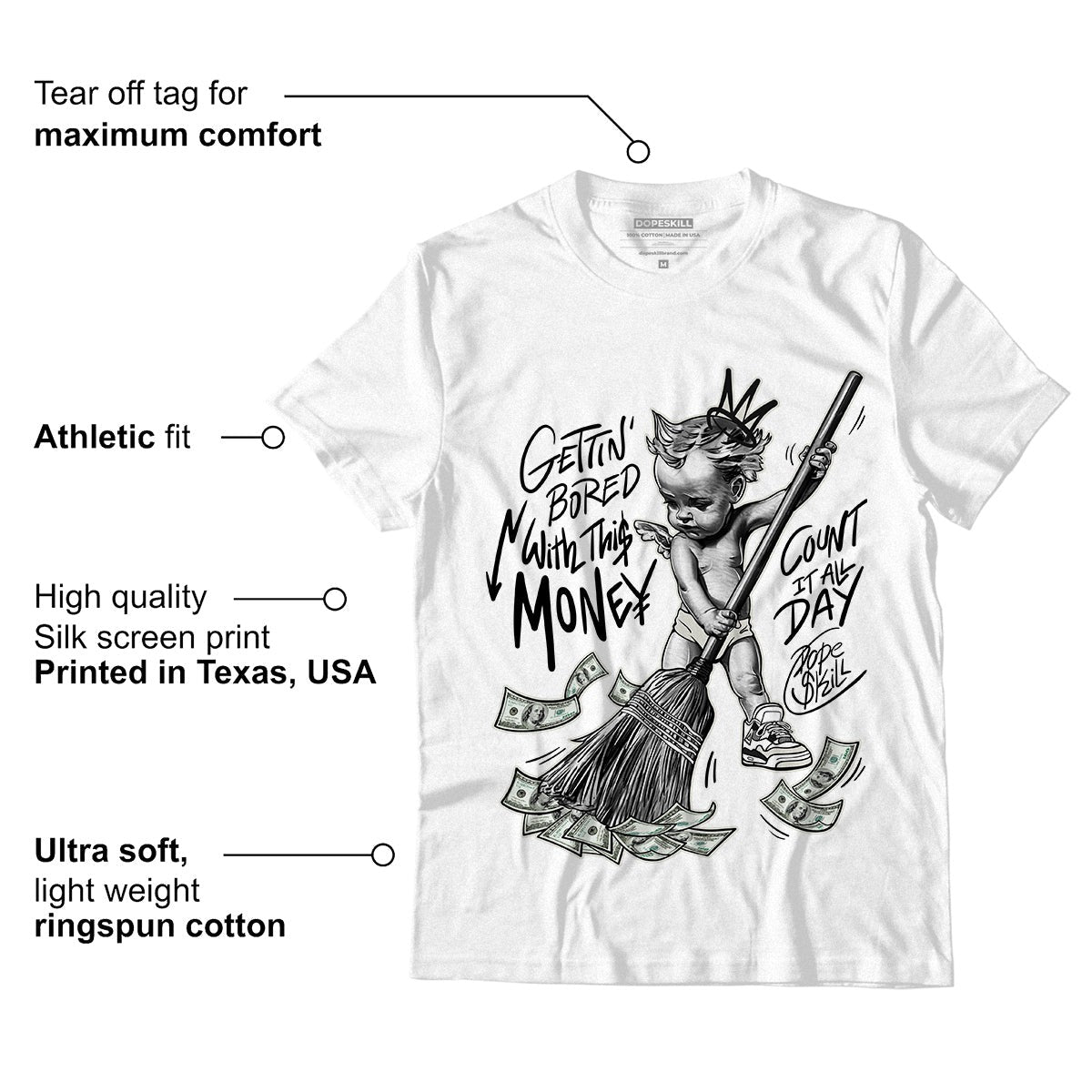 AJ 4 Military Black DopeSkill T-Shirt Gettin Bored With This Money Graphic