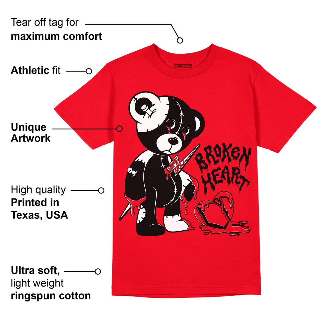 AJ 4 Red Thunder DopeSkill Red T-shirt Broken Heart Graphic