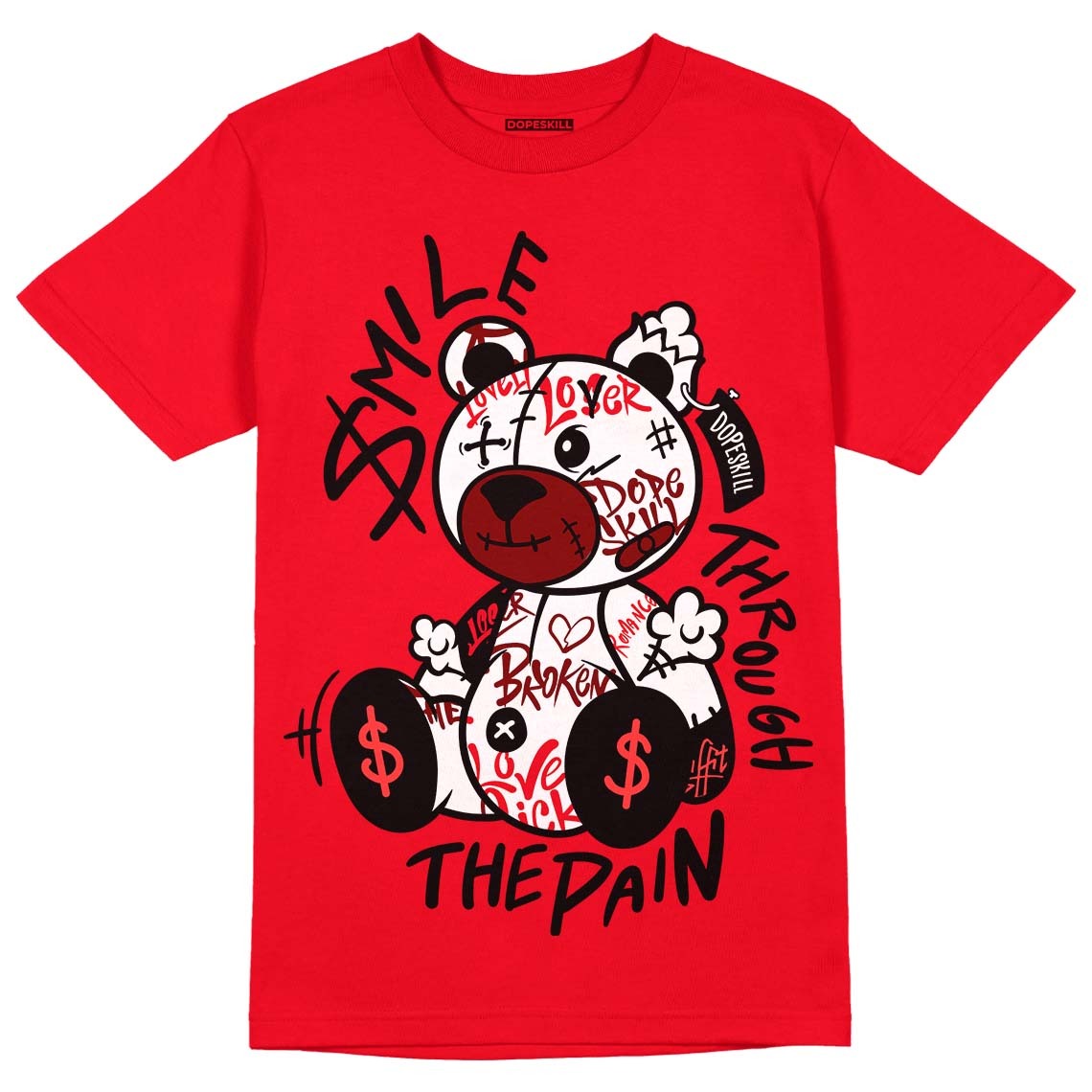 AJ 4 Red Thunder DopeSkill Red T-shirt Smile Through The Pain Graphic