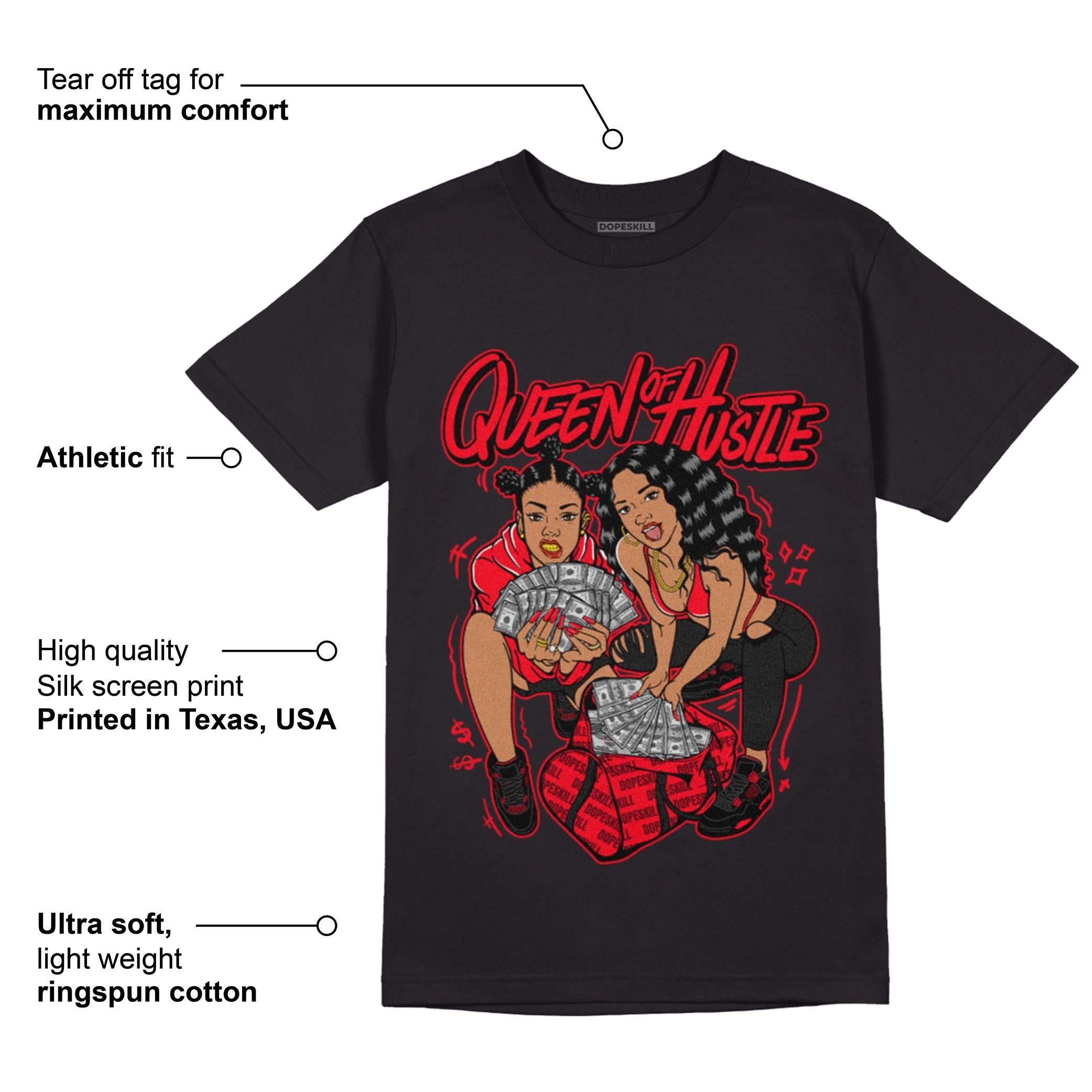 AJ 4 Red Thunder DopeSkill T-shirt Queen Of Hustle Graphic