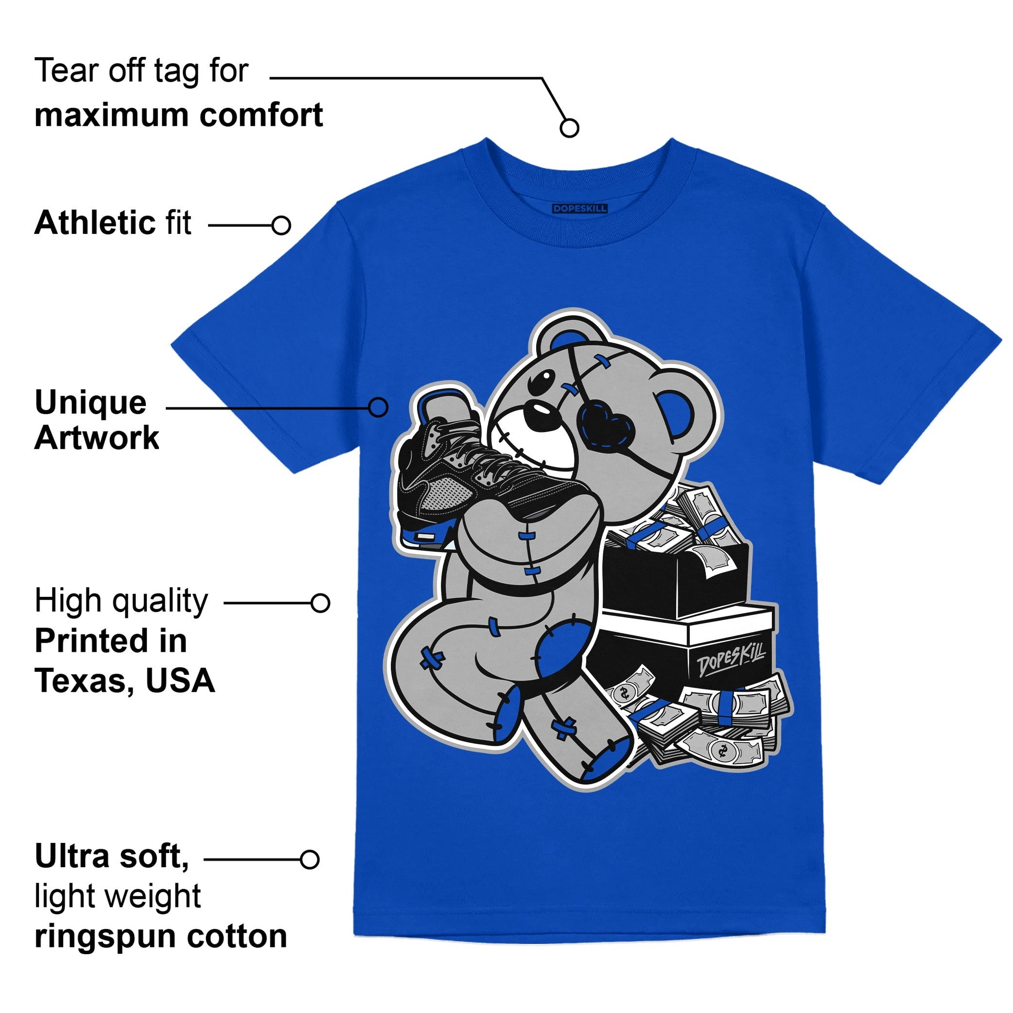 AJ 5 Racer Blue DopeSkill Racer Blue T-shirt Bear Steals Sneaker Graphic
