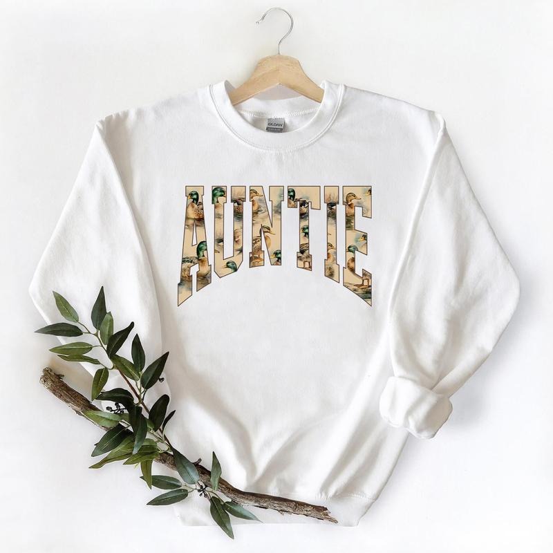 AUNTIE Hunting Season Duck Graphic Vintage Mallard Gift For Unisex T-shirt Hoodie Sweatshirt Pullover Cotton Fabric