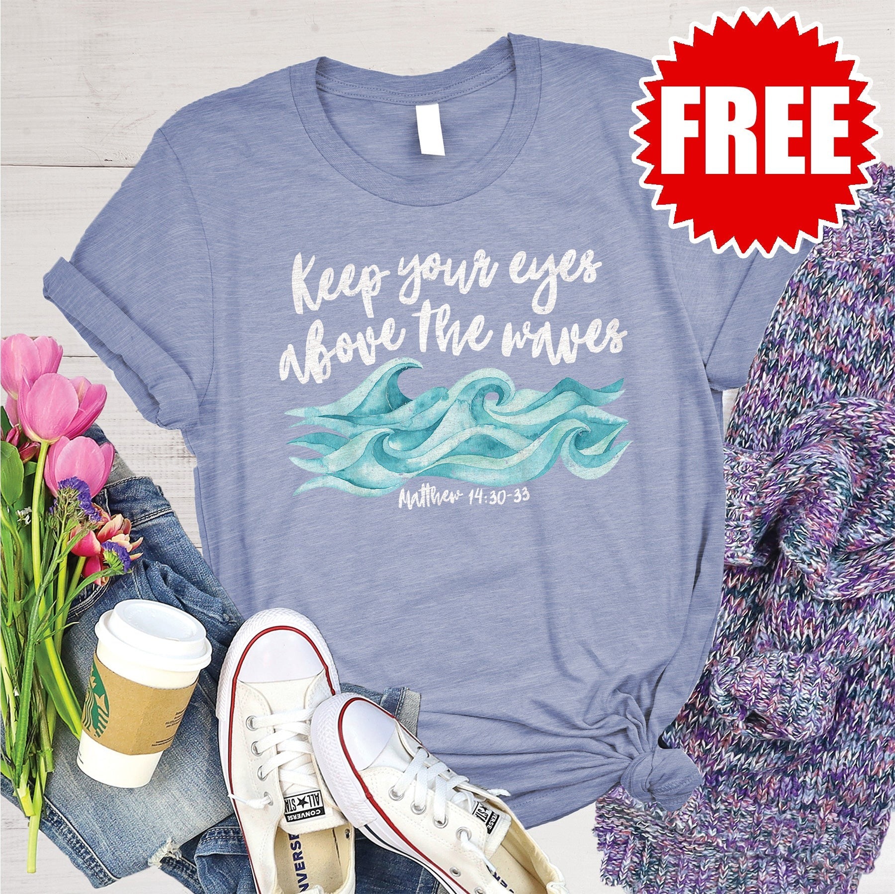 Above the Waves Watercolor Tee - Heather Lavender Blue - 0
