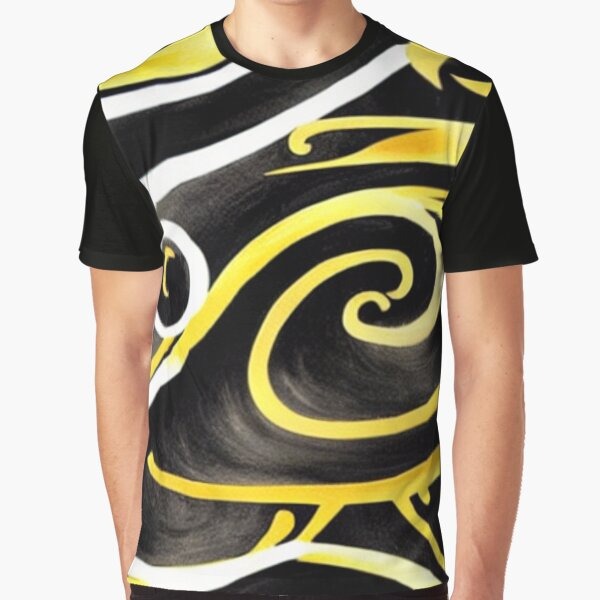 Abstract Black And Gold Swirls Graphic T Shirt